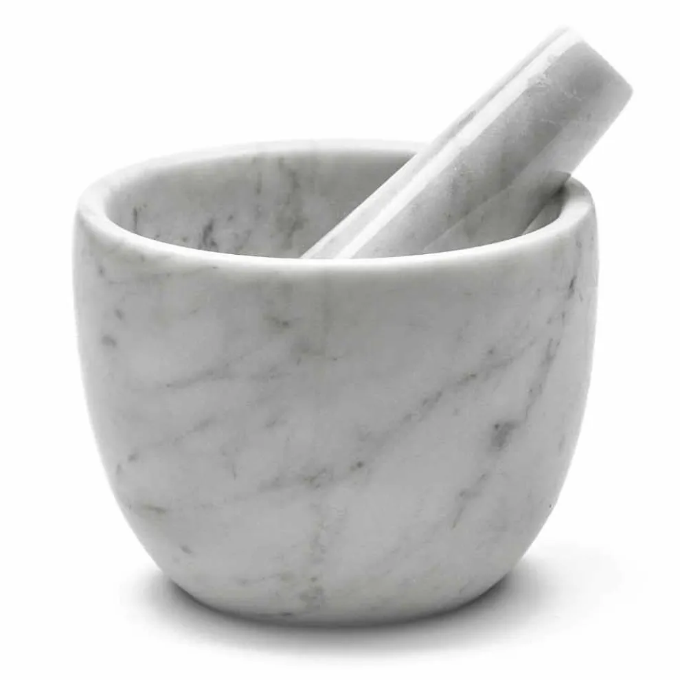 Kleiner Mörser mit Stößel aus weißem Carrara-Marmor Made in Italy - Mirel