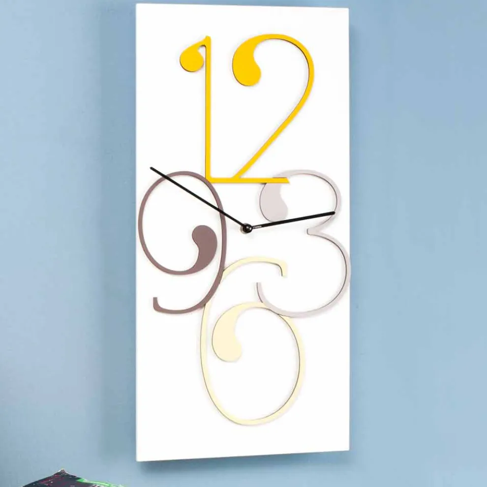 Wanduhr farbiges und weißes Holz rechteckiges modernes Design - Mathematik