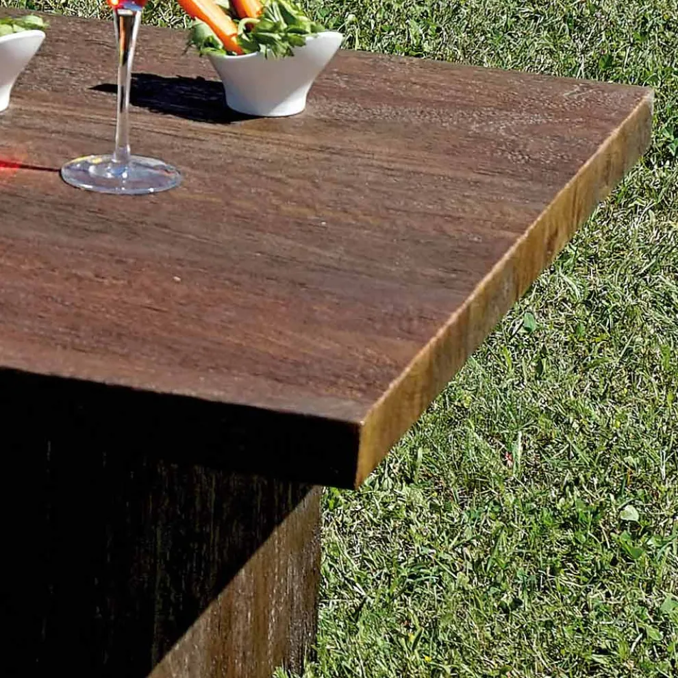 Rattan-Gartenlounge mit Couchtisch und Kissen aus Holz - Hugues