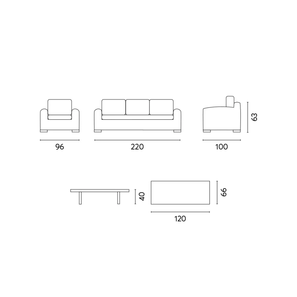Rattan-Gartenlounge mit Couchtisch und Kissen aus Holz - Hugues