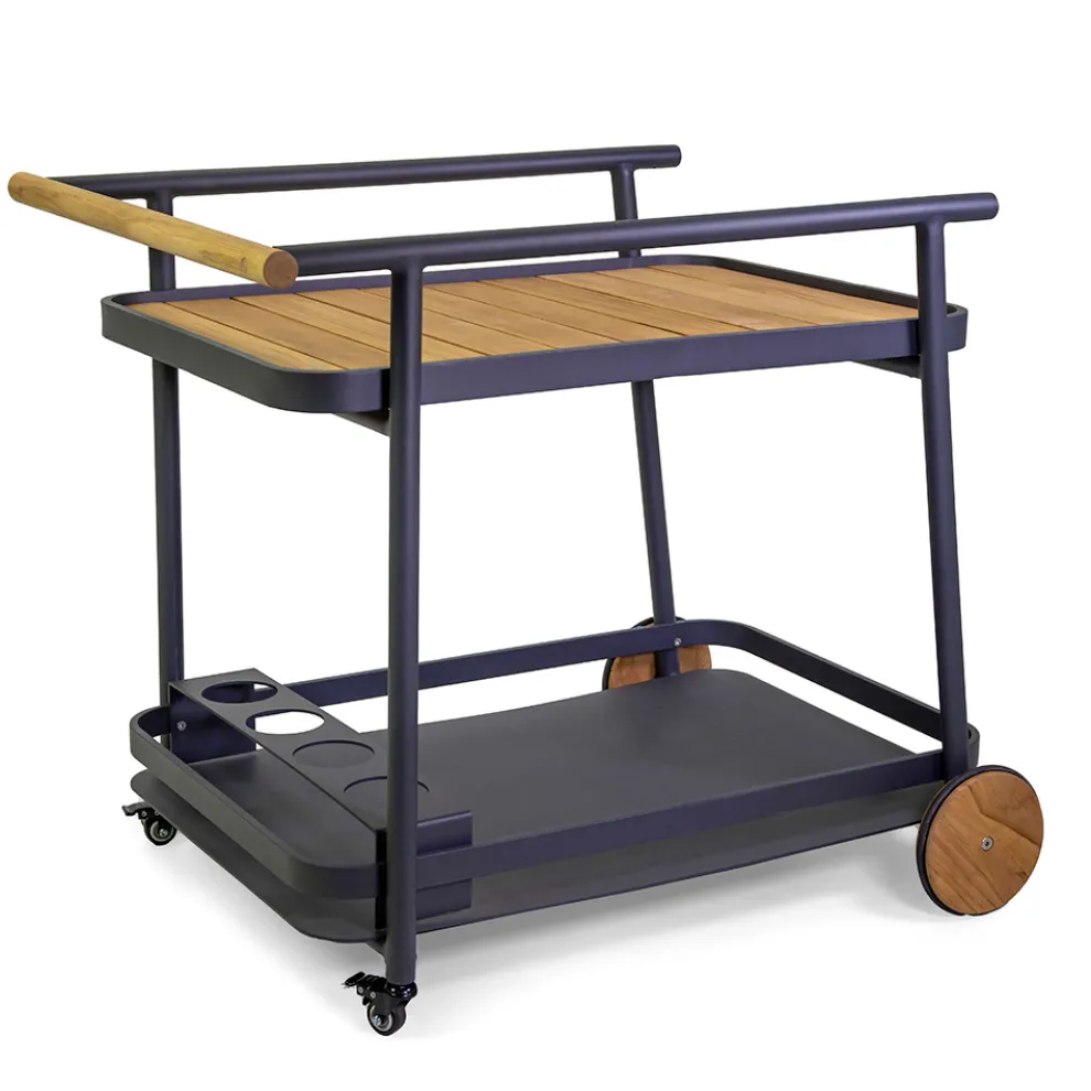 Aluminium-Trolley in verschiedenen Ausführungen mit Rädern und Teakholz-Details - Tent