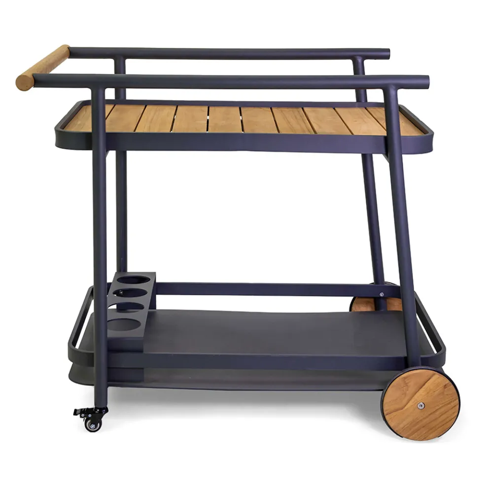 Aluminium-Trolley in verschiedenen Ausführungen mit Rädern und Teakholz-Details - Tent