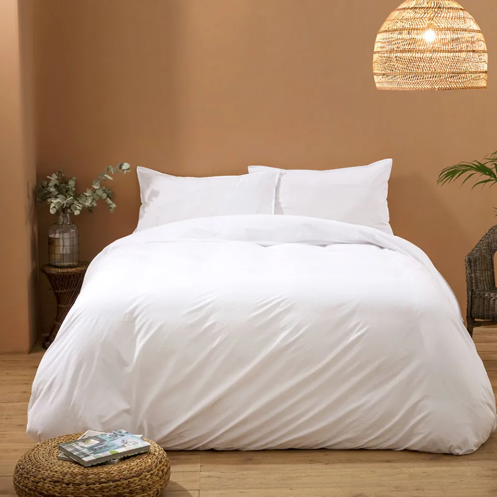 Doppelbettbezug-Set aus reiner, stückgefärbter Baumwolle mit 2 Kissenbezügen - Delicacy