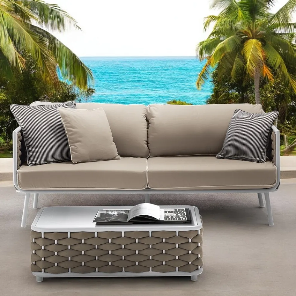 Outdoor-Sofa aus Aluminium und handgewebtem Stoff - Reda