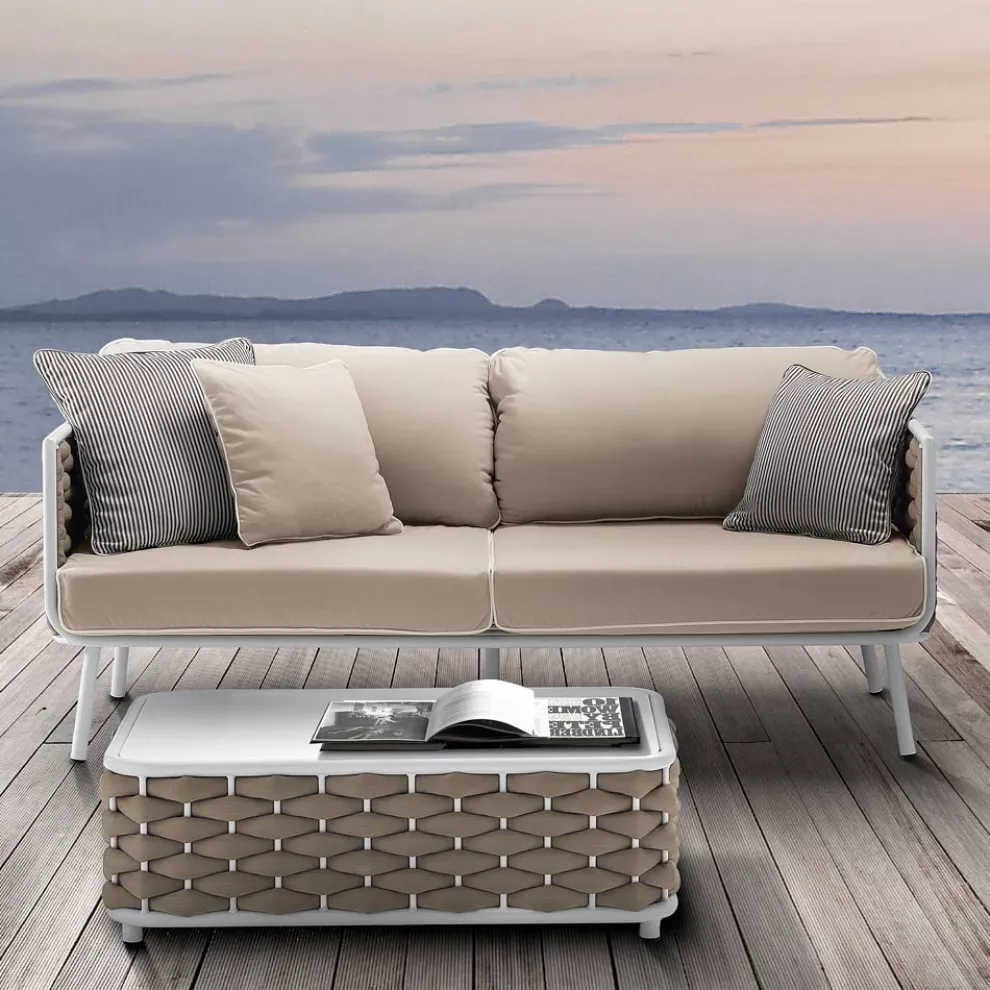 Outdoor-Sofa aus Aluminium und handgewebtem Stoff - Reda