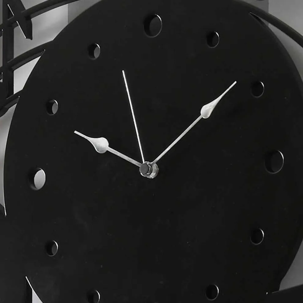 Runde schwarze Wanduhr des modernen Designs in verziertem Holz - Musik