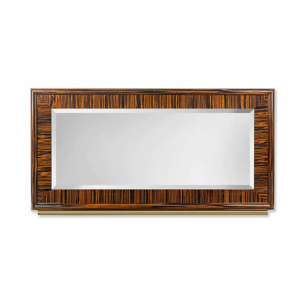Wandspiegel Ada 1, aus glänzendem Ebenholz & Metall, mit abgeschrägten Kanten
