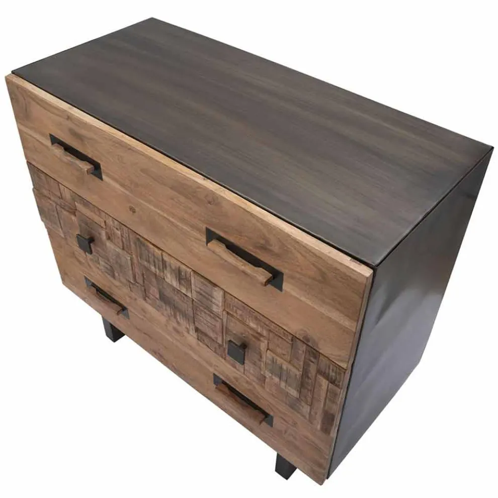 Kommode aus Akazienholz und Eisen mit 3 Schubladen in modernem Design - Emerald