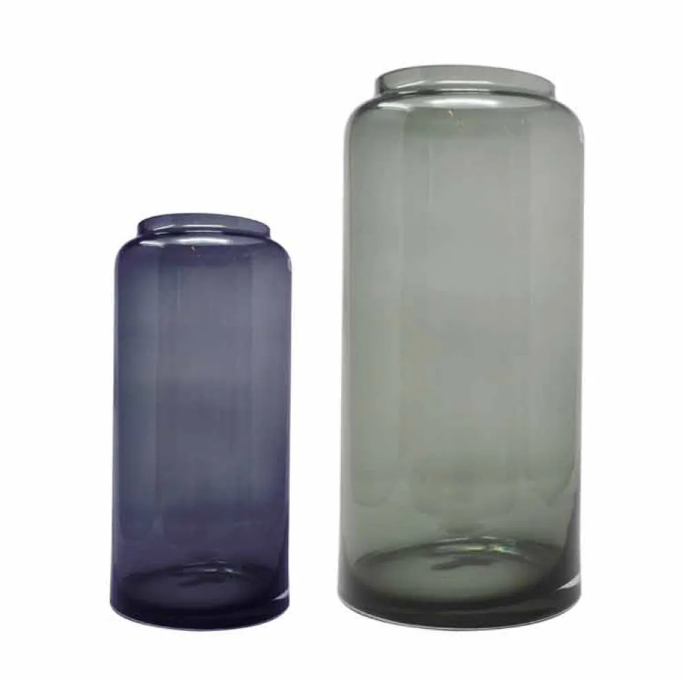 Paar dekorative Vasen aus blauem und rauchfarbenem Glas, modernes Design - Adriano