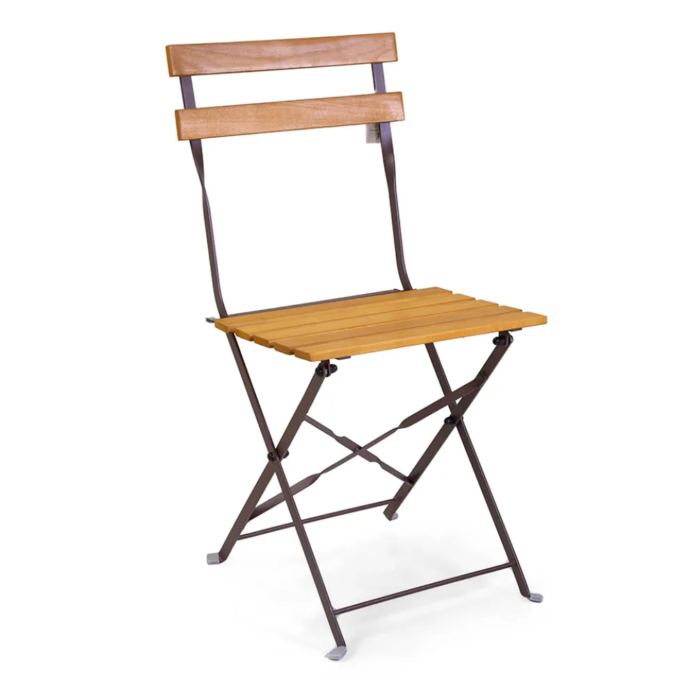 Klappbarer Metallstuhl mit Sitz und Rückenlehne aus Akazienholz - Estate