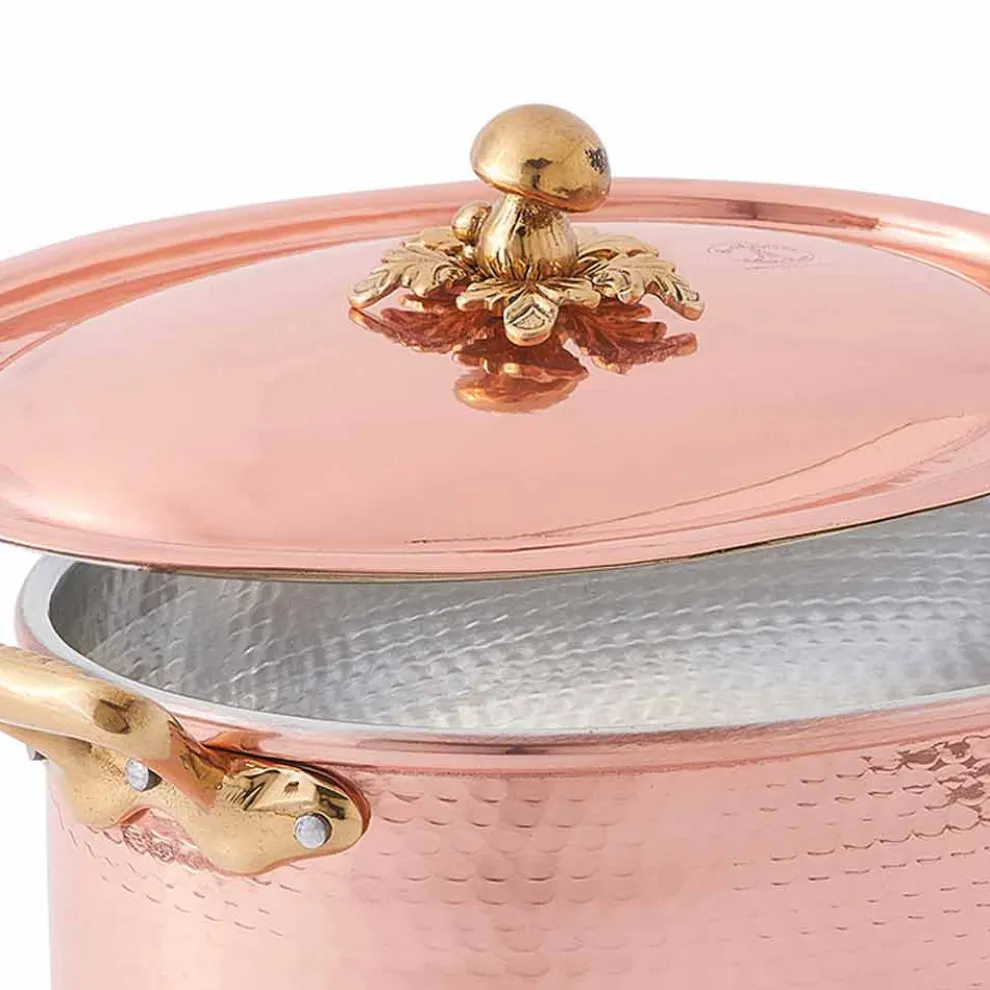 Ovale handverzinnte Kupferkasserolle für Backofen und Deckel 37x26 cm - Mariag