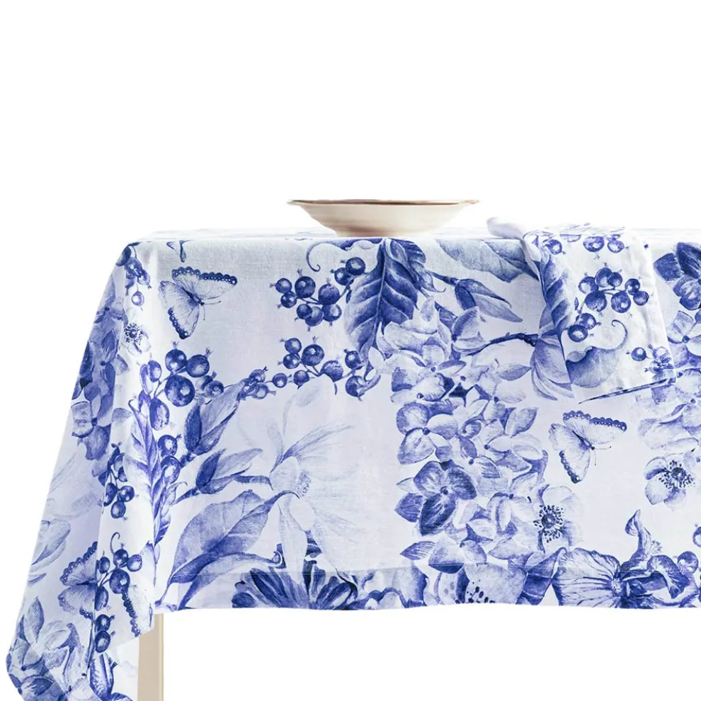 Bedruckte und waschbare Leinentischdecke mit üppigem Blumenmuster - Caress