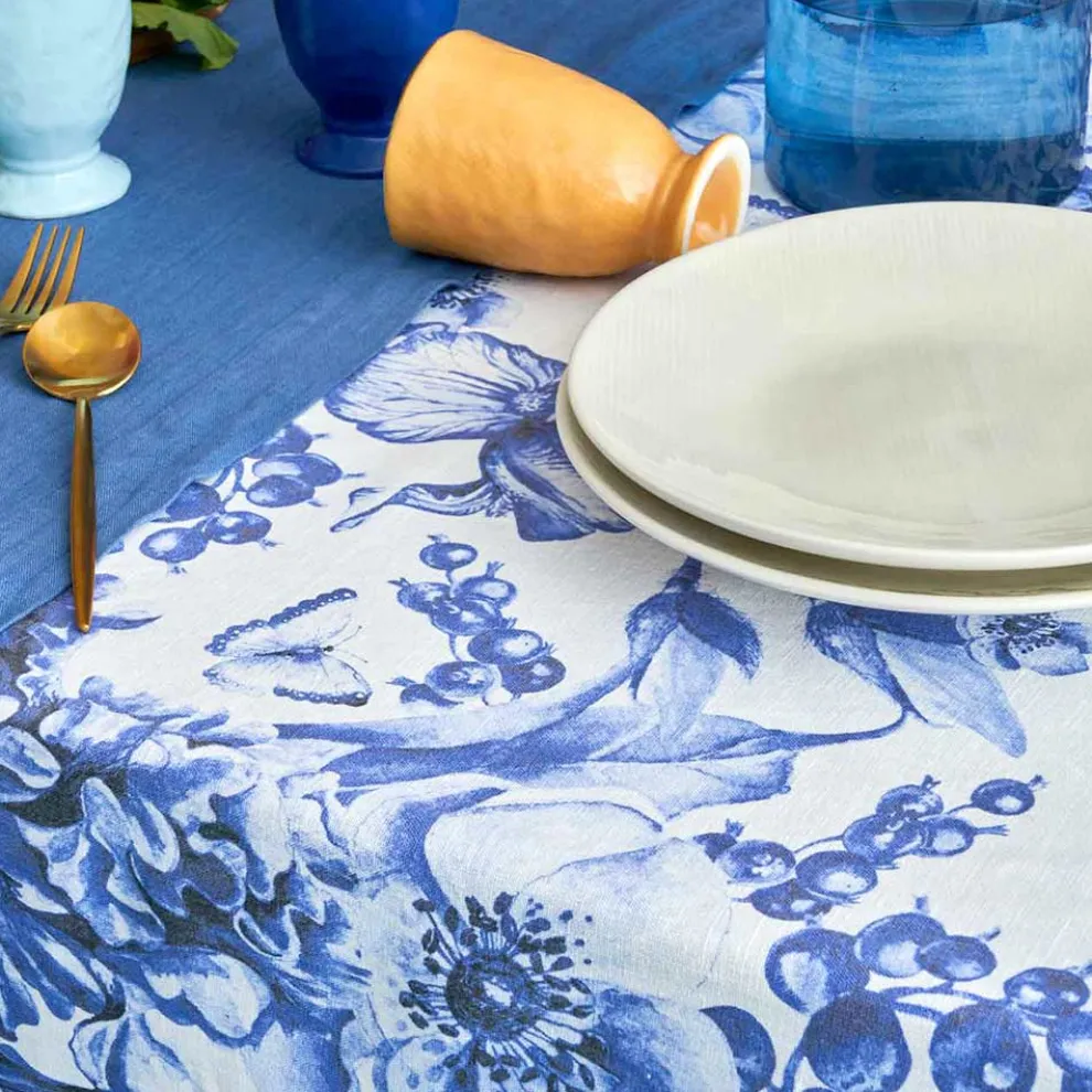 Bedruckte und waschbare Leinentischdecke mit üppigem Blumenmuster - Caress