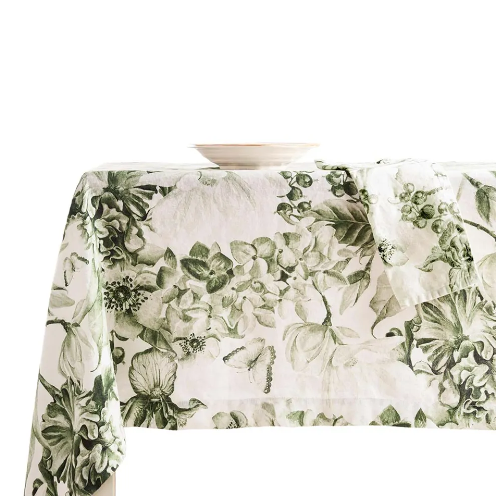 Bedruckte und waschbare Leinentischdecke mit üppigem Blumenmuster - Caress