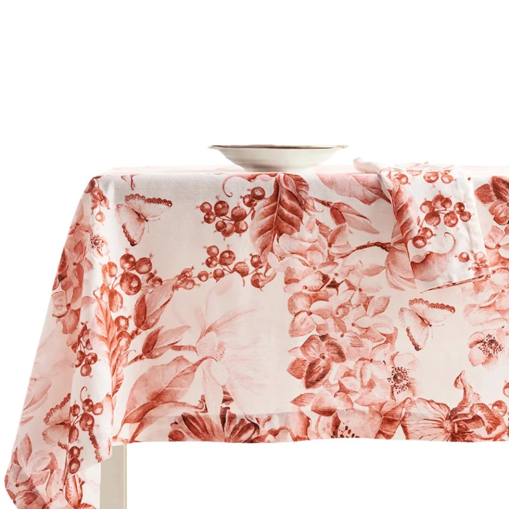 Bedruckte und waschbare Leinentischdecke mit üppigem Blumenmuster - Caress