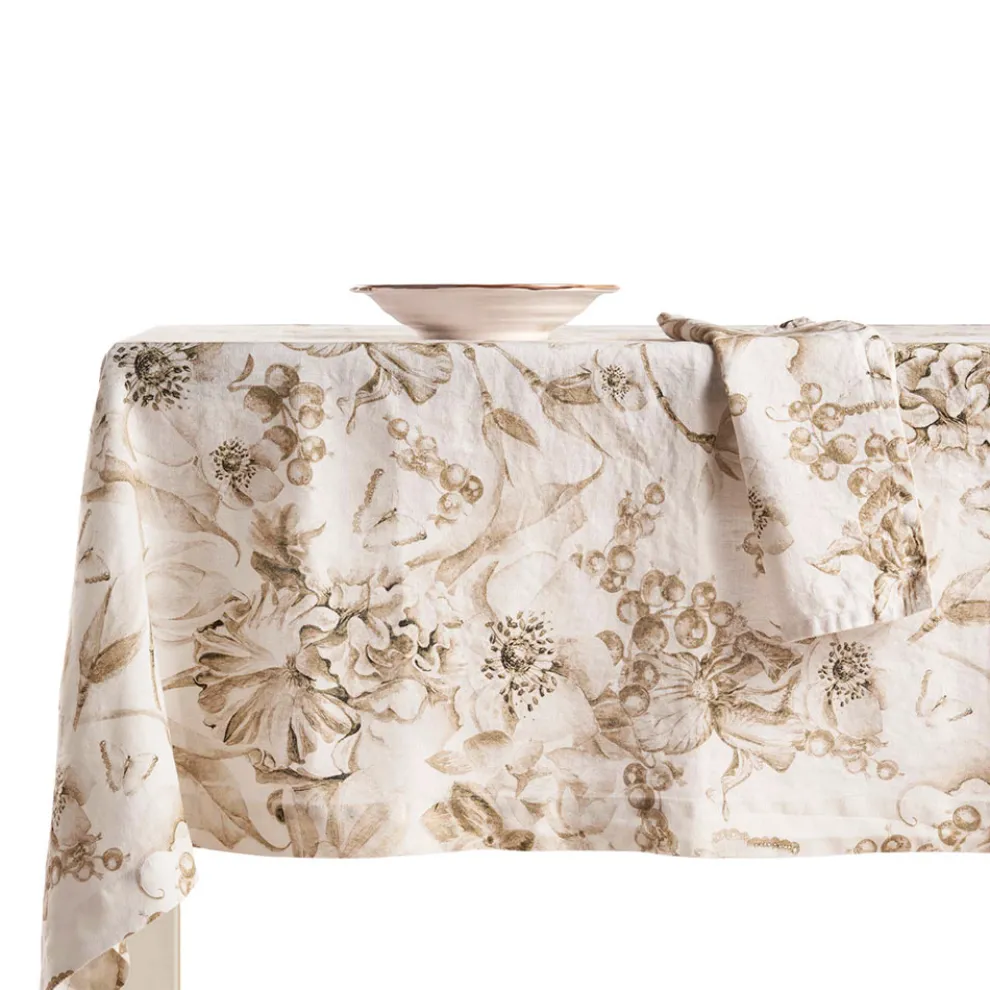 Bedruckte und waschbare Leinentischdecke mit üppigem Blumenmuster - Caress