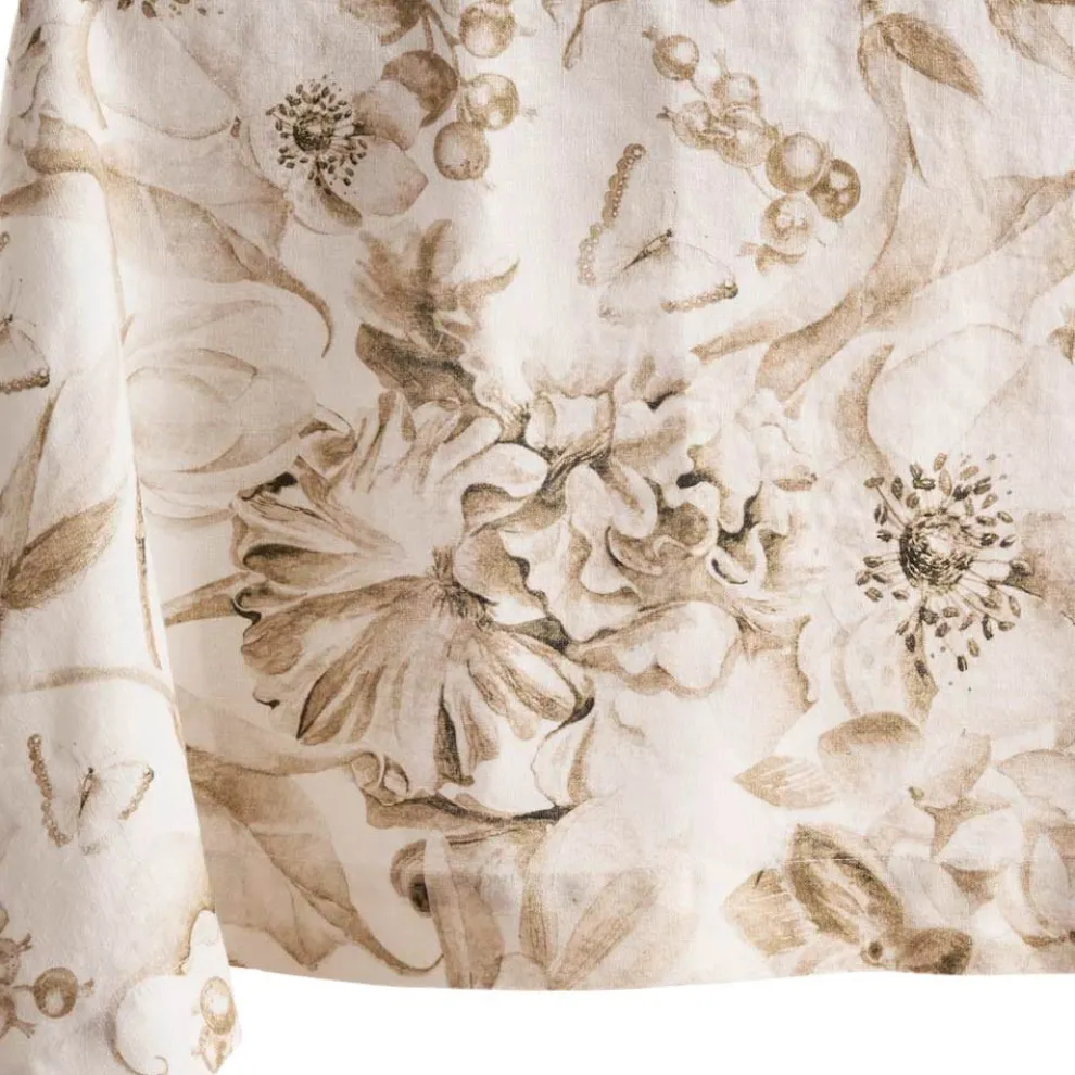 Bedruckte und waschbare Leinentischdecke mit üppigem Blumenmuster - Caress