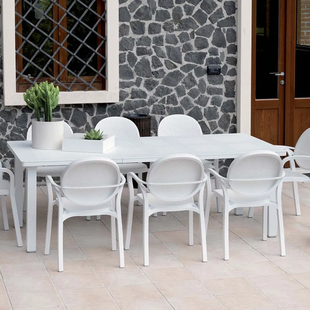 Ausziehbarer Tisch bis 220 cm aus Polypropylen und Aluminium - Kissen