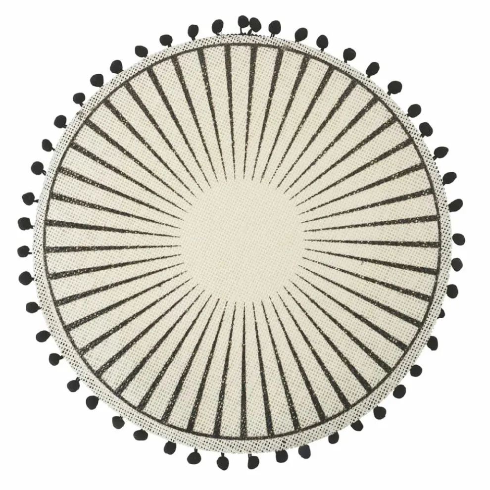 Rundes Frühstücks-Tischset aus Jute mit schwarzen Pom Poms 12 Stück - Casside