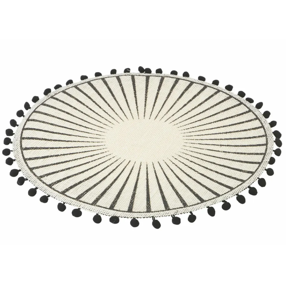 Rundes Frühstücks-Tischset aus Jute mit schwarzen Pom Poms 12 Stück - Casside