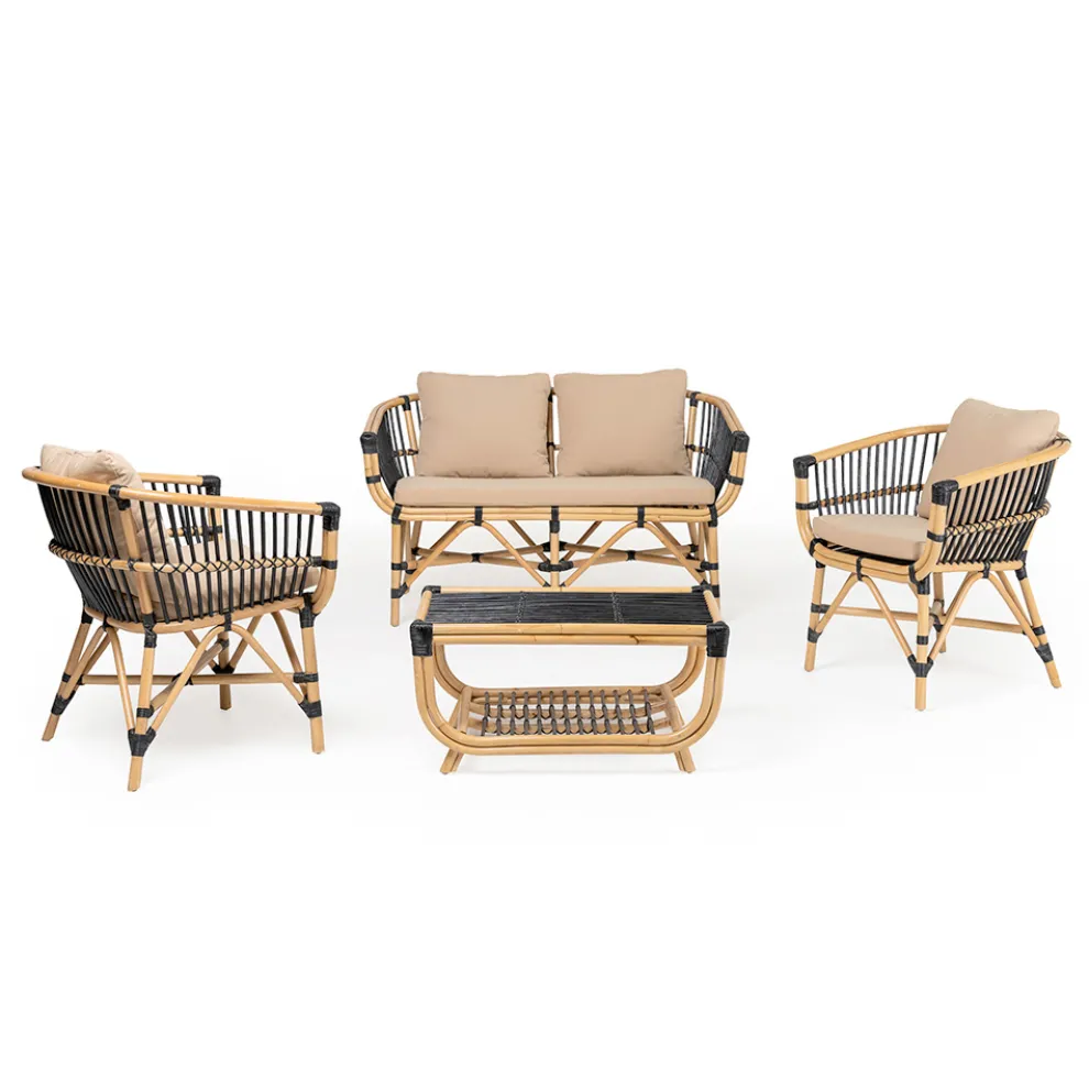 Garten-Lounge-Set aus natürlichem Rattan mit Kissen inklusive - Catelyn