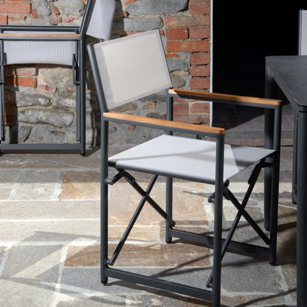 Regiestuhl aus Aluminium, Textilene und Teak Armlehne - Tenda
