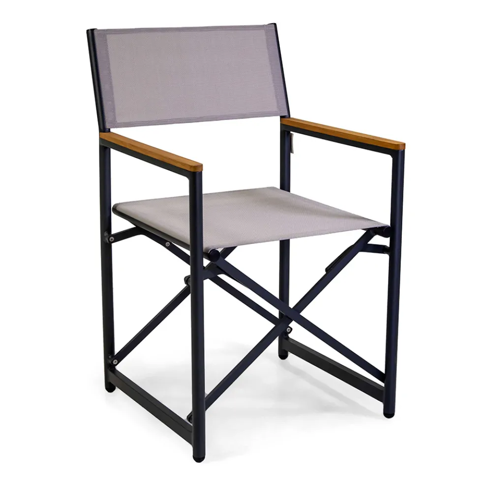 Regiestuhl aus Aluminium, Textilene und Teak Armlehne - Tenda