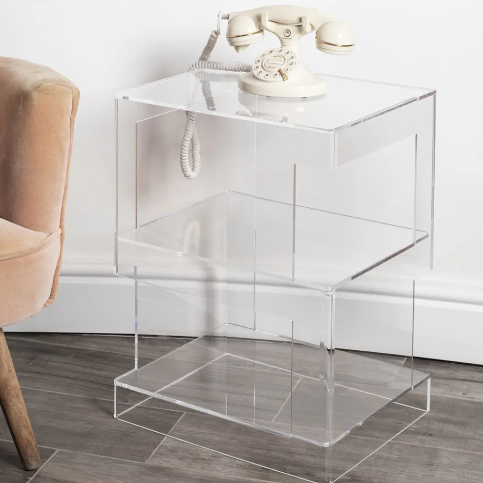 Moderner Nachttisch aus transparentem Acryl-Kristall-Design mit Ablage - Icaria