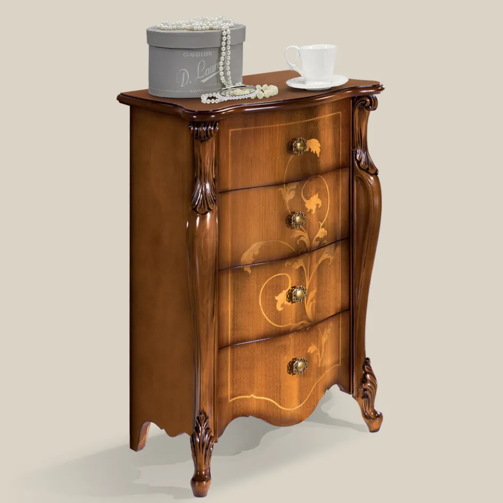 Klassischer Nachttisch aus eingelegtem Holz 4 Schubladen Made in Italy - Ottaviano