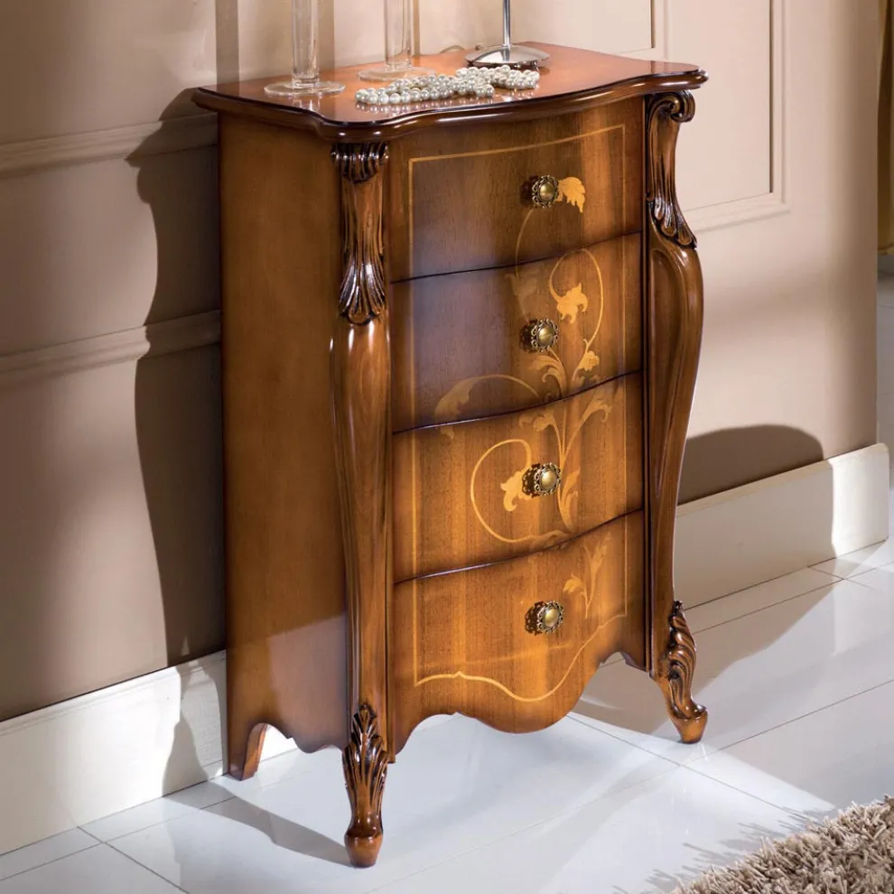 Klassischer Nachttisch aus eingelegtem Holz 4 Schubladen Made in Italy - Ottaviano