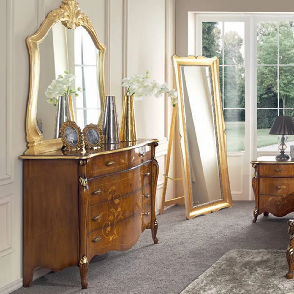 Schlafzimmerkommode aus eingelegtem Holz und Spiegel Made in Italy - Cambrige