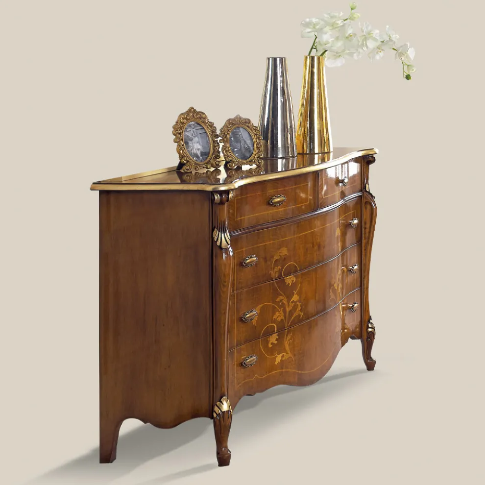 Schlafzimmerkommode aus eingelegtem Holz und Spiegel Made in Italy - Cambrige