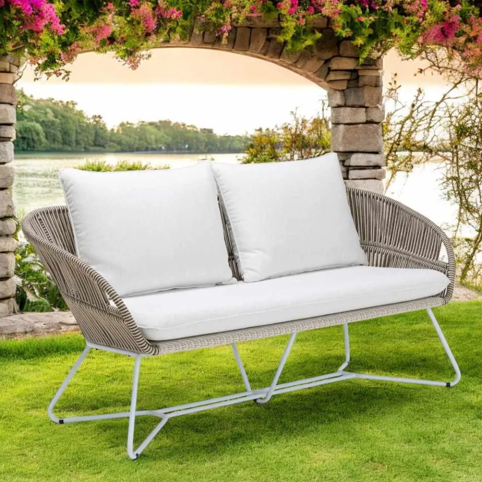 Gartensofa aus Aluminium und Seilgeflecht - Alcor