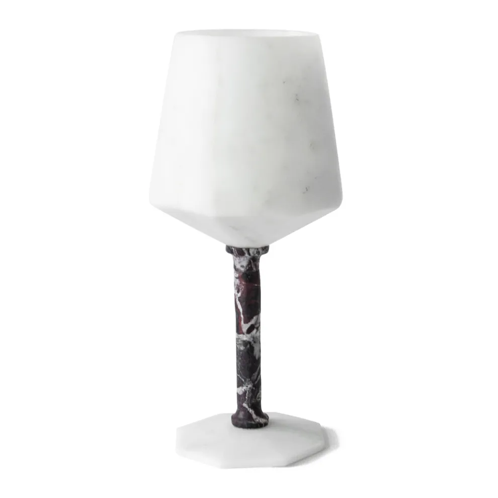 Weinglas aus mattweißem Carrara-Marmor und rotem Levanto - Caglio