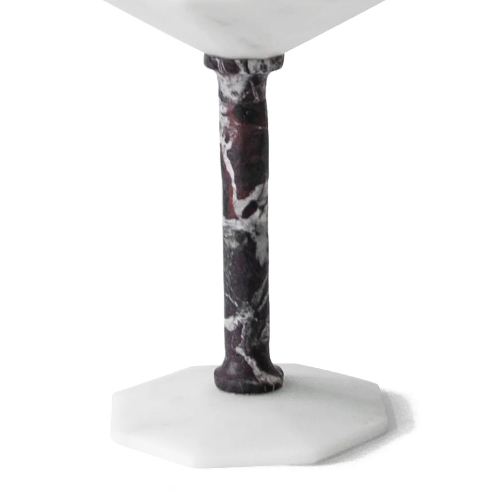 Weinglas aus mattweißem Carrara-Marmor und rotem Levanto - Caglio