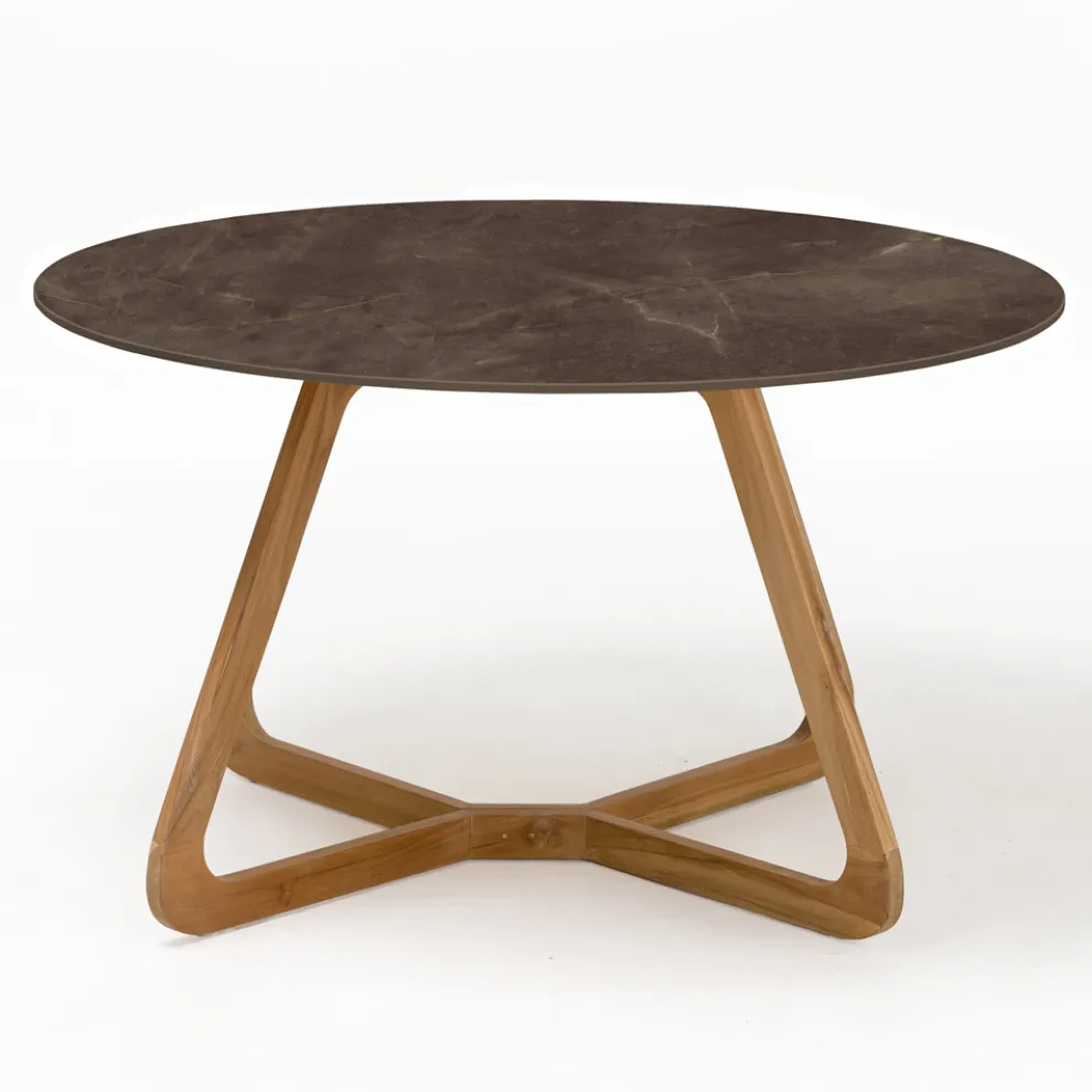 Runder Außentisch aus Pulpis-Braun-Keramik Made in Italy - Pegaso