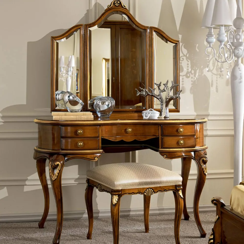 Klassischer Schminkkamm aus Holz mit Spiegel Made in Italy - Cambrige