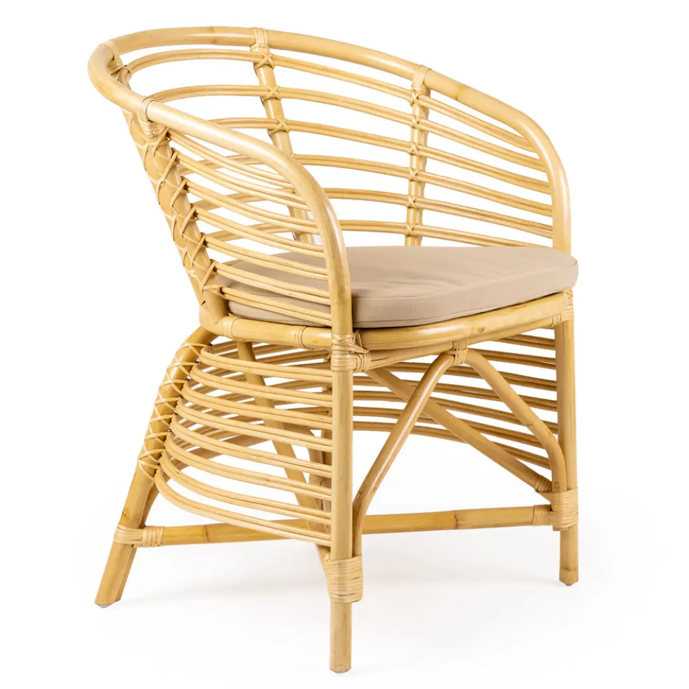 Gartensessel aus natürlichem Rattan, inklusive Kissen, - Torvi