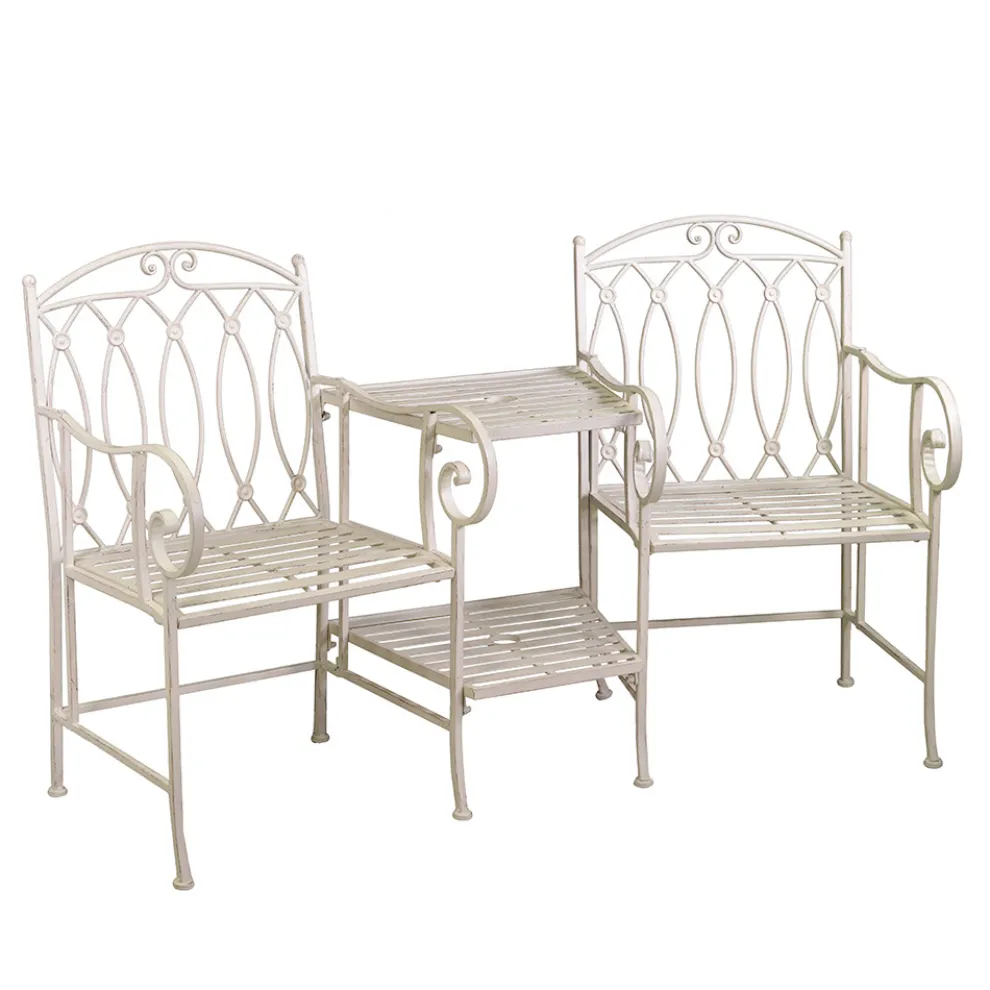 2-Sitzer-Bank mit Metalltisch und Schirmständer - Leim