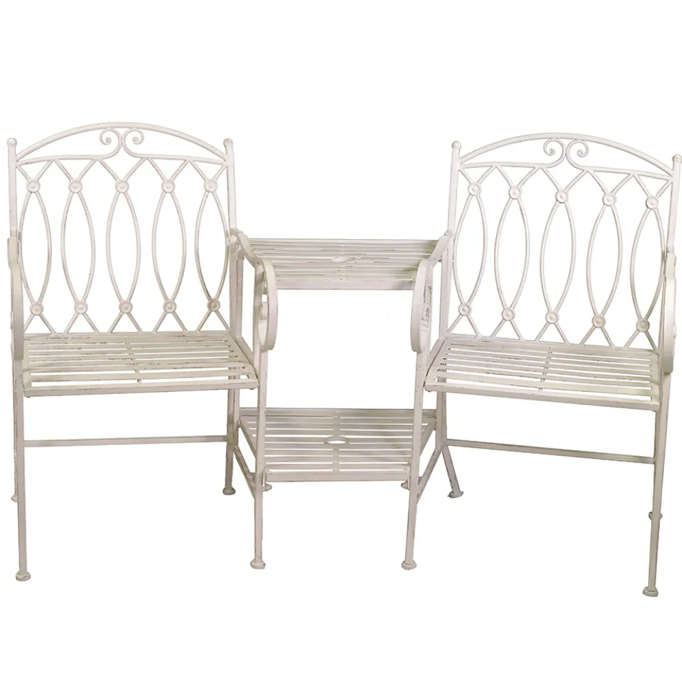 2-Sitzer-Bank mit Metalltisch und Schirmständer - Leim