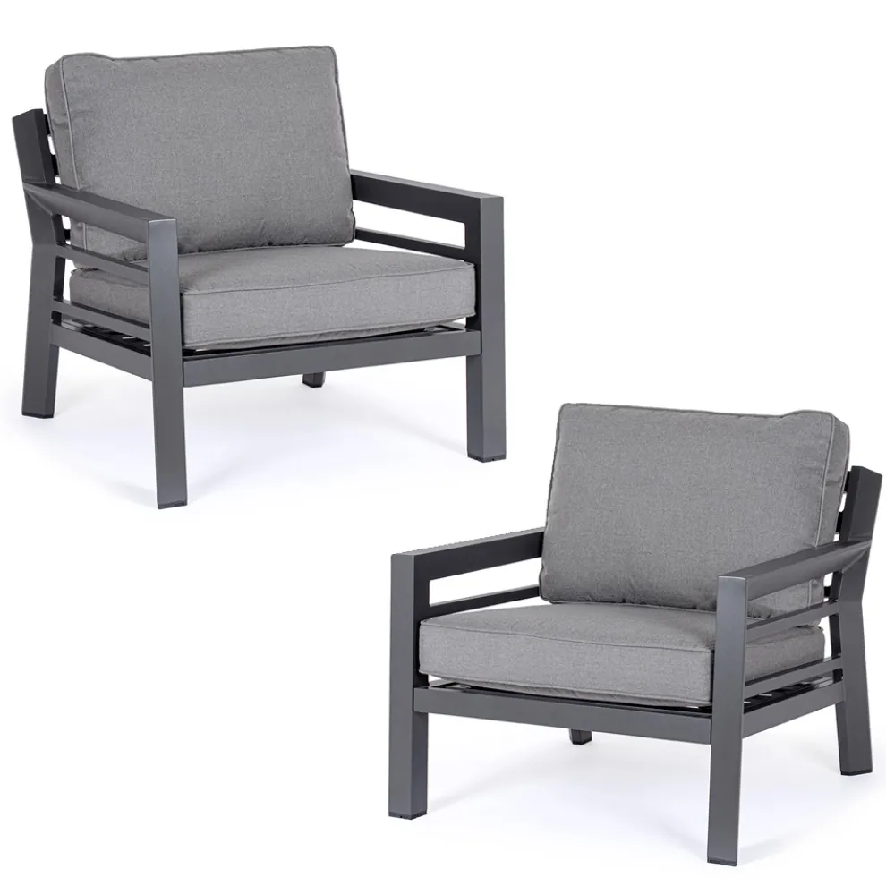 2 Gartensessel aus Aluminium und Stoffsitzkissen - Point