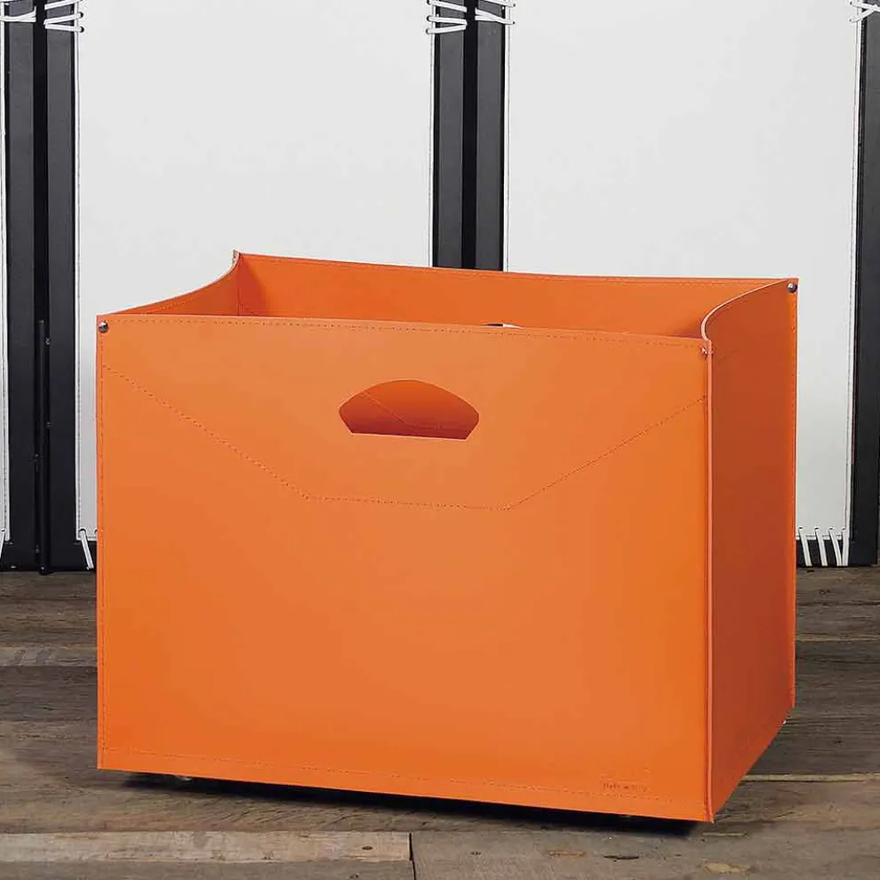 Brennholztasche aus Leder mit Gastone-Gummirädern 100% Made in Italy