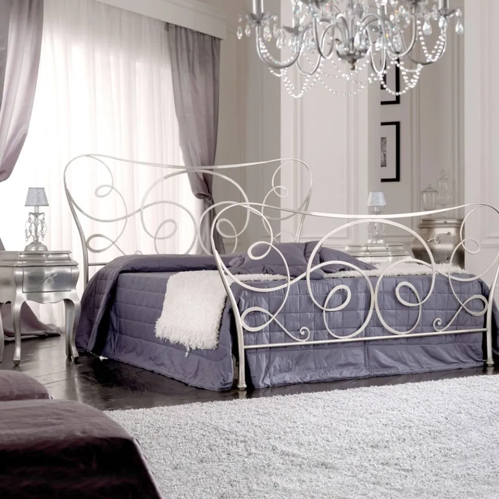 Doppelbett aus Eisen mit optionalem Fußteil, hergestellt in Italien – Lampo