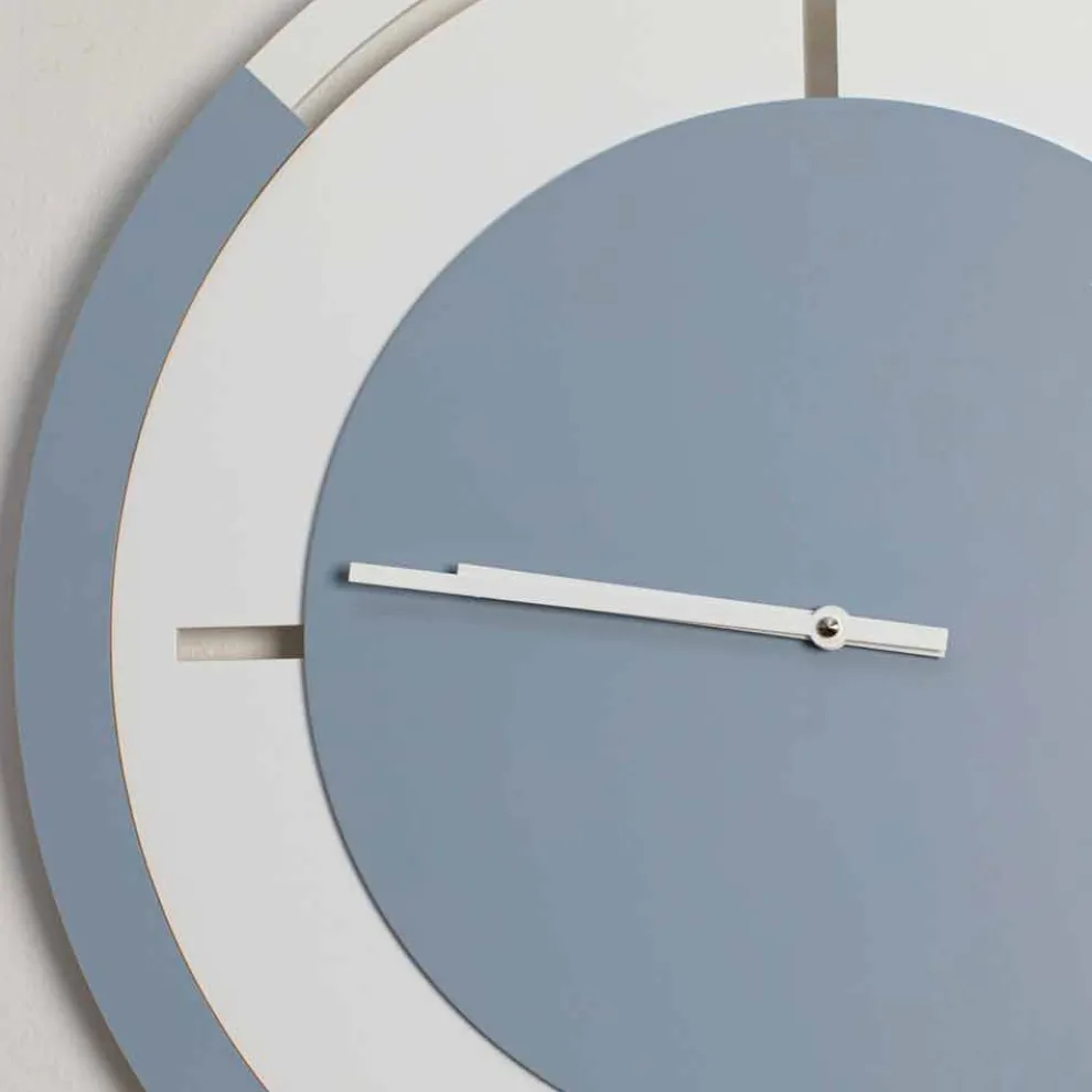 Klassische runde große Wanduhr in Weiß und Avio Holz - Beppe