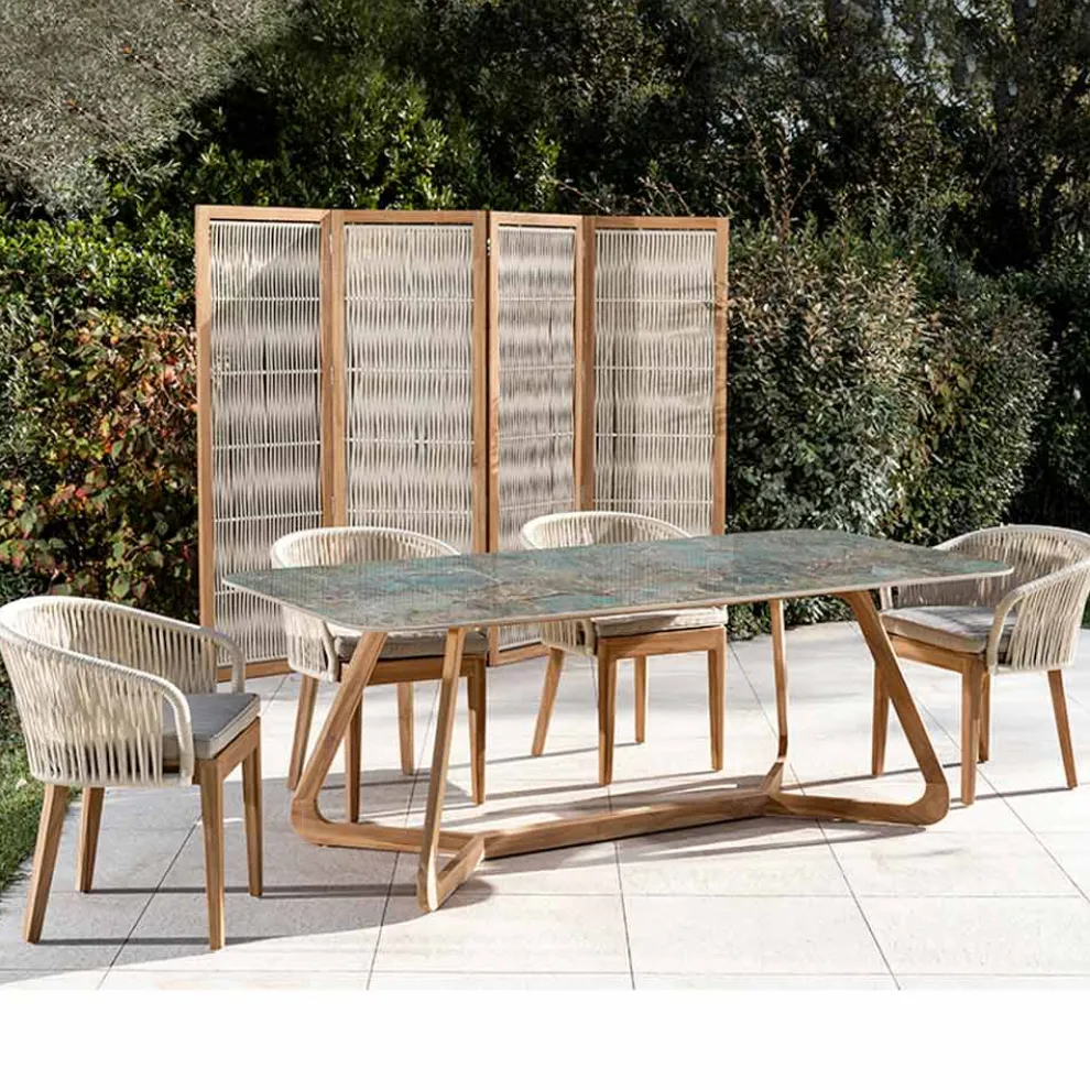 Gartentisch mit Holzsockel und Santos-Keramikplatte - Infinity