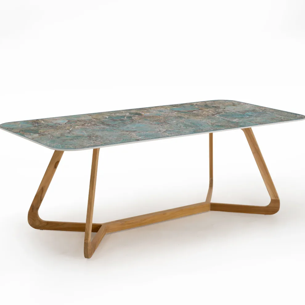 Gartentisch mit Holzsockel und Santos-Keramikplatte - Infinity