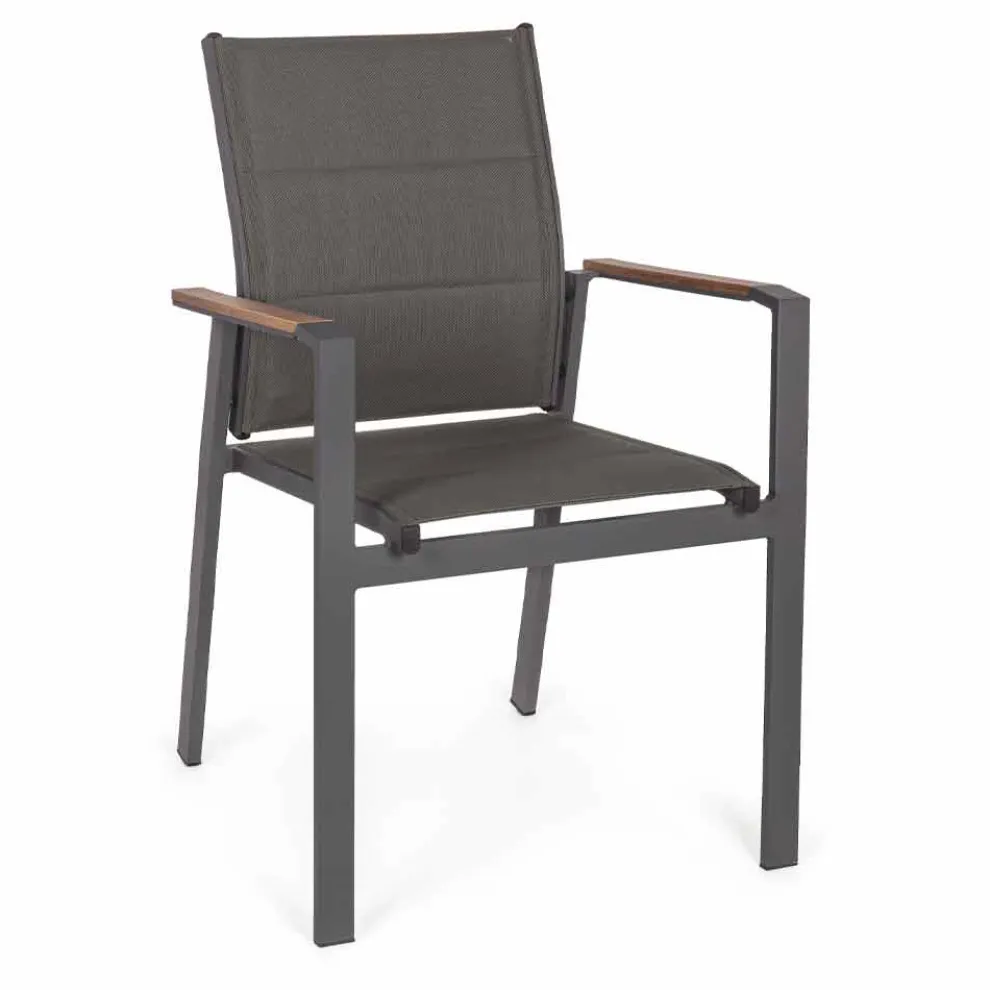 Stapelbarer Outdoor-Stuhl aus Textilene und Anthrazit-Aluminium, 6 Stück - Urban