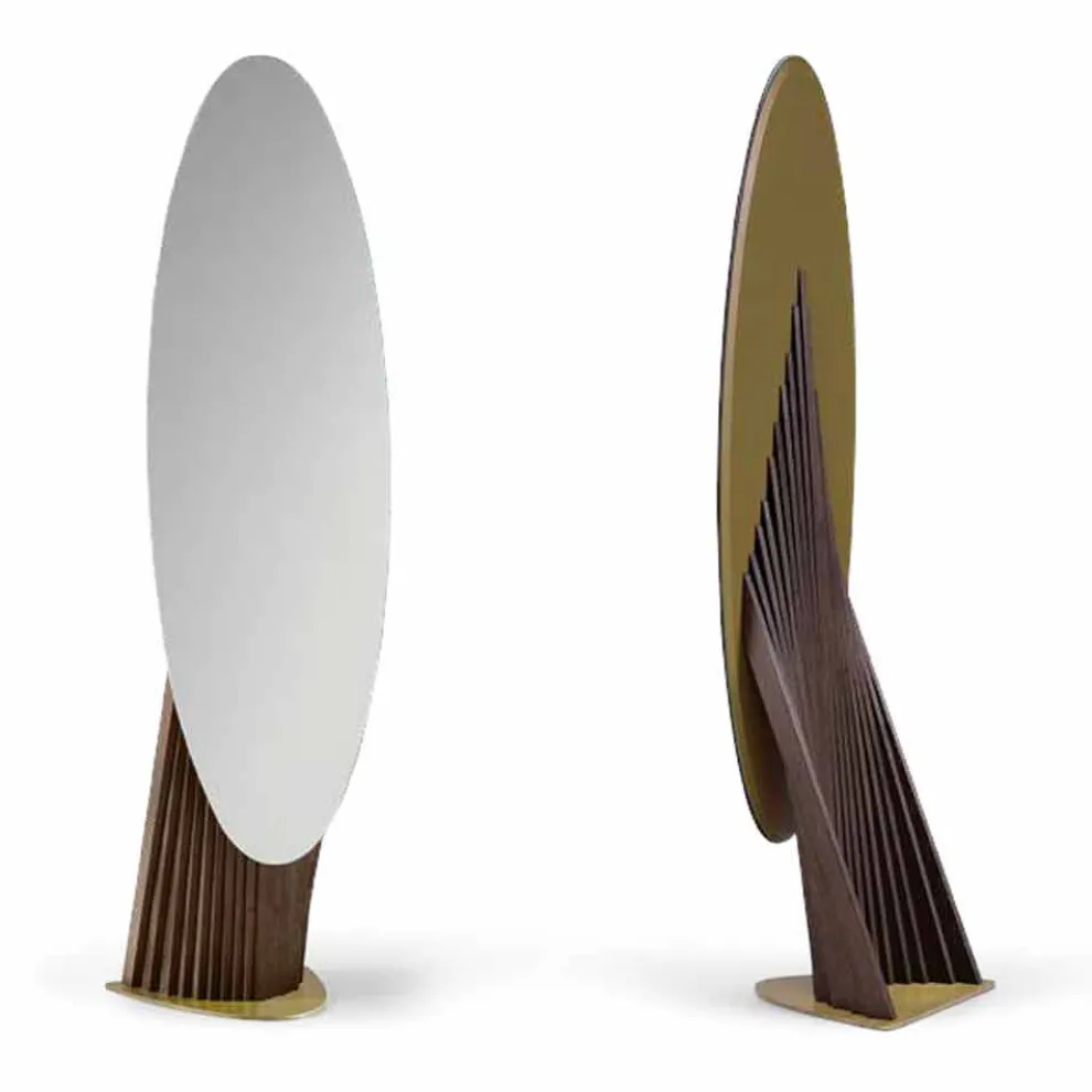 Luxus-Bodenspiegel aus Eschenholz und Metall Made in Italy - Cuspide