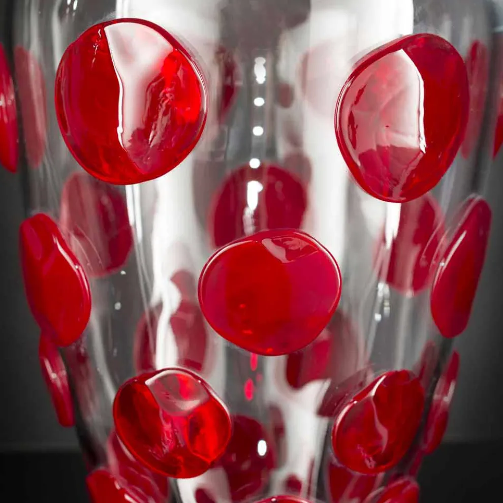 Vase aus mundgeblasenem Muranoglas, transparent und rot, Made in Italy - Cenzo