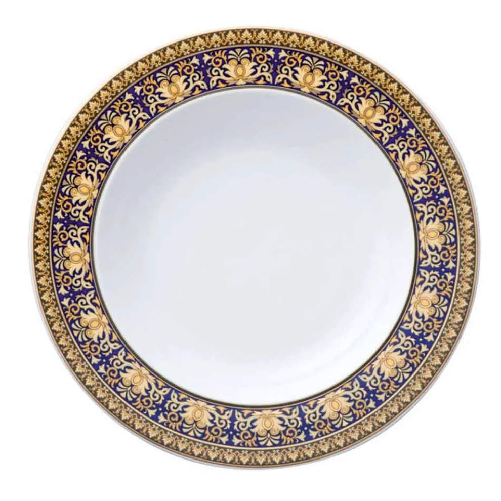 Rosenthal Versace Medusa Blue Teller mit modernem Porzellansockel